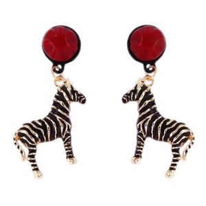 ZAA Statement Zebra Drop Earrings with Red Stud Accent NWOT